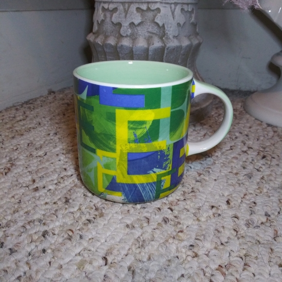 Anthropologie Lottie Green, Yellow, Brown & Blue Ceramic "E" Initial Mug - Picture 2 of 8